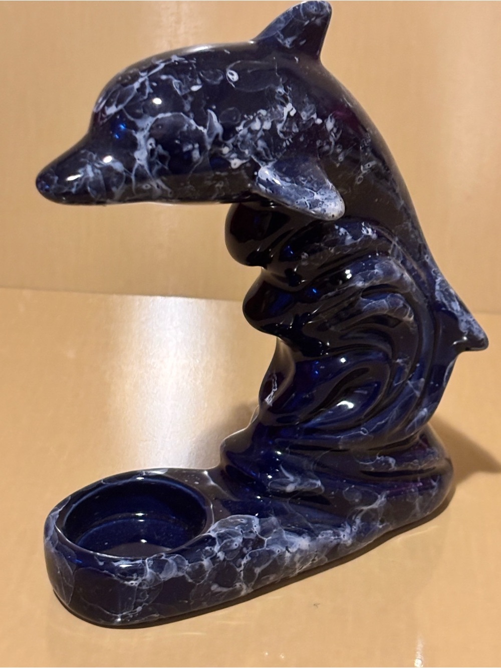 Blue Ceramic Dolphin Wave Candleholder